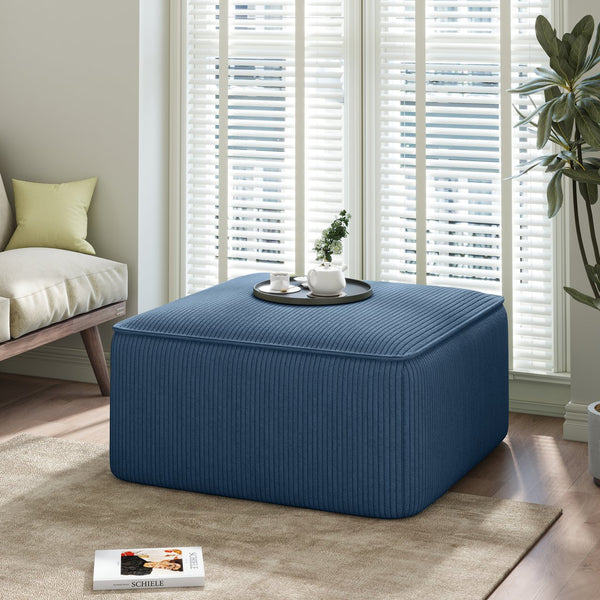 English Elm Upholstered Corduroy Square Ottoman Plywood Frame Sectional Footrest for Living Room Navy Blue N757P414087L