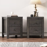 Farmhouse Wooden Nightstand Set of 2, Retro Design, Storage Cabinet, Wood Side Table, Antique Gray