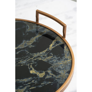 English Elm S/2 Marble Swirl Round Trays with Gold Handles Glam Decor for Home Display W2078P490397