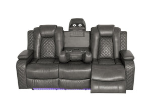 English Elm Violetglow Reclining Sofa with Led Lighting Wireless Charging and Bluetooth Speakers Grey B2730S00035