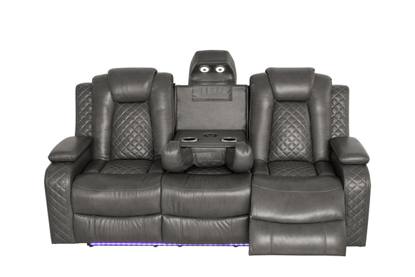 English Elm Violetglow Reclining Sofa with Led Lighting Wireless Charging and Bluetooth Speakers Grey B2730S00035