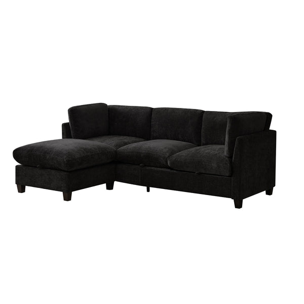 English Elm 96.5" L-shaped Chenille Sectional with Storage Ottoman Eucalyptus Frame Living Room Black W1097S00282