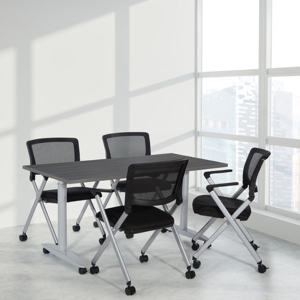 OSP Home Furnishings Flex Back Nesting Chair Mesh Seat Stackable Silver Frame for Conference Rooms FC8486-231