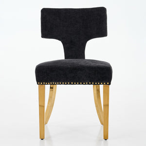 English Elm Mid Mid Century Modern Dining Chair Set with Curved Copper-Nail Backrest, High-Density Foam Seat, Brushed Stainless Legs Black W1143P314903