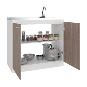 English Elm Napoles Freestanding Utility Sink Cabinet with Stainless Steel Top and Storage Shelves Light Espresso B070S00409