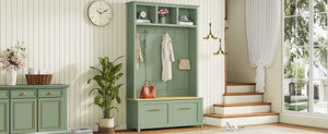 English Elm On-trend Entryway Hall Tree with Gold Hooks Bench Drawers and Shoe Cabinet Storage Mint Green N721S000056M-1