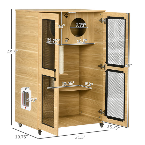 English Elm Pawhut Indoor Cat Enclosure Catio Villa with Scratching Posts Oak Furniture Style W2225P229287