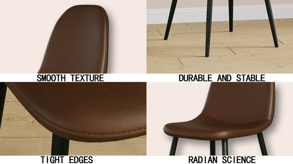 English Elm Dining Chairs Set of 4 Brown PU Saddle Leather, Mid-Century Spoon Shape, Ergonomic Cushioned Seats, 300lb W2189P248708