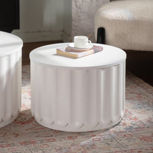 English Elm White Nesting Coffee Table Set with Hidden Storage and Curved Minimalist Design W3081P389057