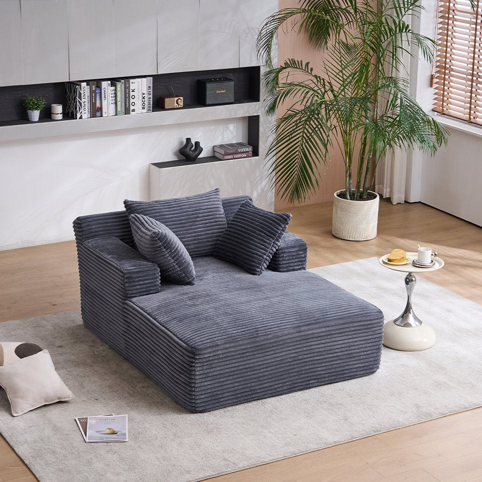 English Elm Oversized Corduroy Chaise Longue Sofa Bed — Modern Deep-Seat Sleeper with Armrests & Pillows for Compact Spaces Grey W1752P264710