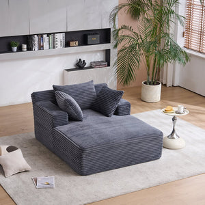 English Elm Oversized Corduroy Chaise Longue Sofa Bed — Modern Deep-Seat Sleeper with Armrests & Pillows for Compact Spaces Grey W1752P264710