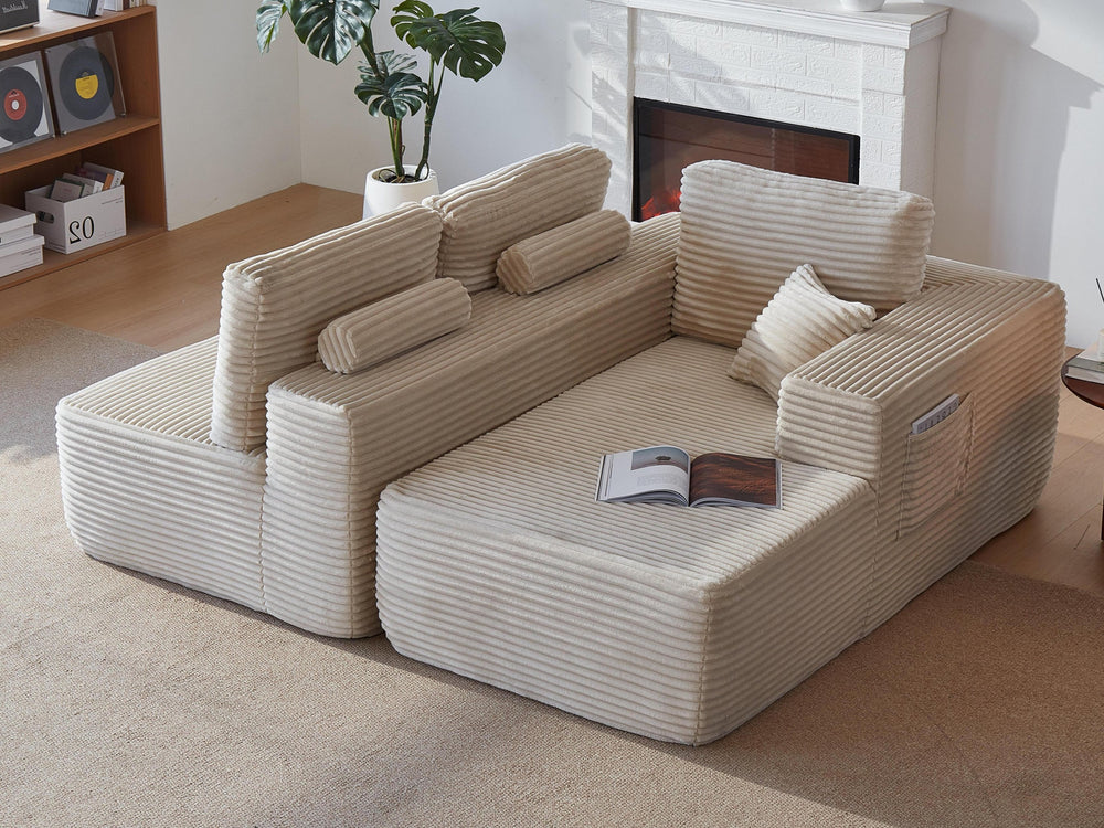 English Elm 104" Cloud Sectional Sofa Plush Corduroy L Shape Chaise No Assembly Living Room W3975S00029