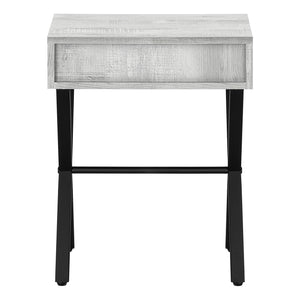 English Elm Accent Table Rustic Wood-Look End Table with Black Metal X Base, Nightstand with Drawer for Living Room Grey 22 L x 14 W x 7 H B2710P219288