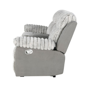 English Elm Bruni Grey Plush Console Reclining Loveseat with 2 Cup Holders, Manual Recline, Polyester Comfort B201P299731