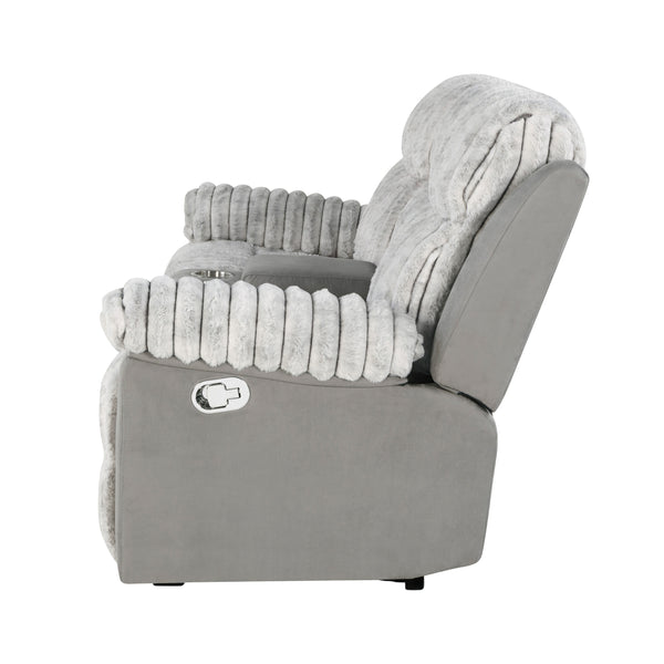 English Elm Bruni Grey Plush Console Reclining Loveseat with 2 Cup Holders, Manual Recline, Polyester Comfort B201P299731