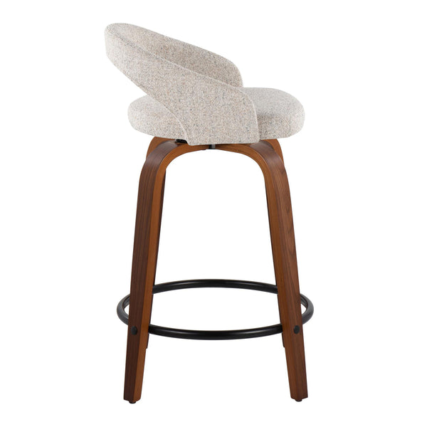 English Elm Fixed-height Swivel Counterstools with Walnut Bent Wood Legs and Upholstered Seats Set of 2 B202S01746