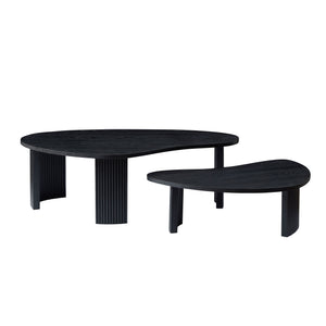English Elm 2-piece Asymmetrical Nesting Coffee Table Set Sculptural Mdf Organic Shapes Living Room Black W2582P402266