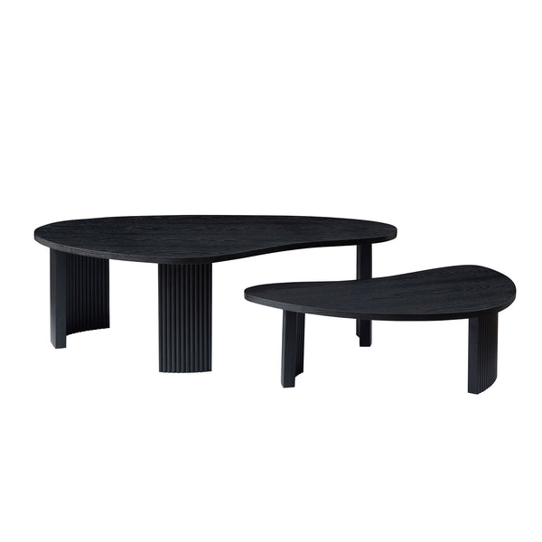 English Elm 2-piece Asymmetrical Nesting Coffee Table Set Sculptural Mdf Organic Shapes Living Room Black W2582P402266