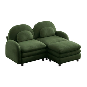English Elm Teddy Fleece Modular Loveseat with Ottoman Curved Sculptural Sofa for Living Room Green W5656S00077