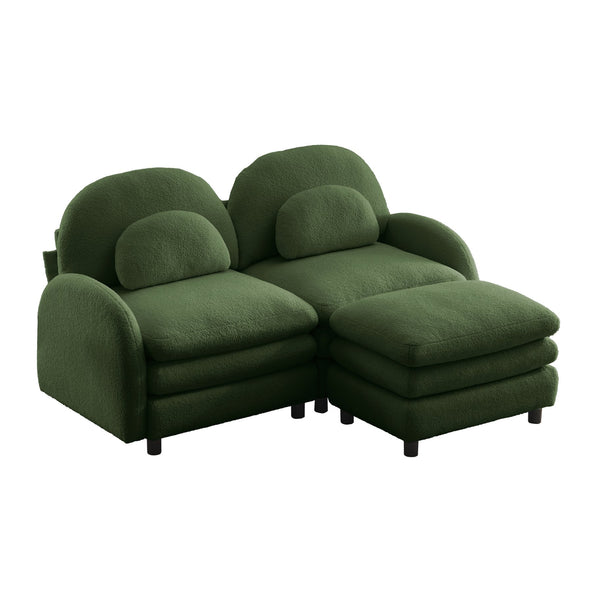 English Elm Teddy Fleece Modular Loveseat with Ottoman Curved Sculptural Sofa for Living Room Green W5656S00077