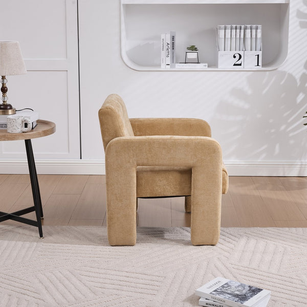 English Elm Modern Chenille Armchair with Ergonomic Curved Armrests, 500lb Capacity, Nordic Minimalist Accent Chair for Living Room Mustard yellow W395P380518