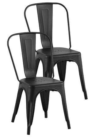 English Elm 2pc Industrial Metal Dining Chairs Stackable High Gloss Set for Kitchen or Modern Matte Black B011P238552