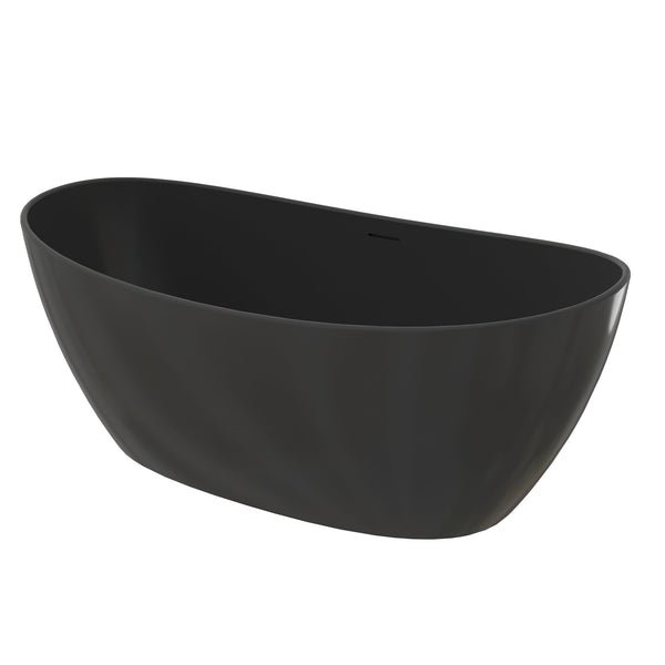 English Elm 65" Freestanding Soaking Bathtub Matte Black Stone Resin with Integrated Acrylic Shelf T3785P490214