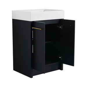 English Elm 24 Inch Freestanding Bathroom Vanity With Resin Sink, Soft-Close Doors & Adjustable Storage Options W999S00177