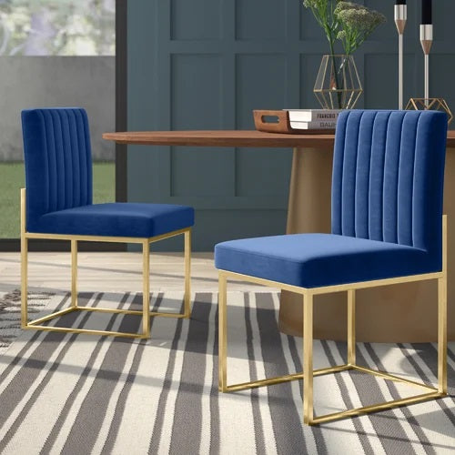 English Elm Contemporary Velvet Dining Chair Set of 2 in Blue with Plush Upholstery & Gold-Plated Legs, Stylish Comfort B011P361875