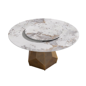 English Elm 31.5 Inch Sintered Stone Lazy Susan with Brass Base for Family Dining Tables W1535P500486