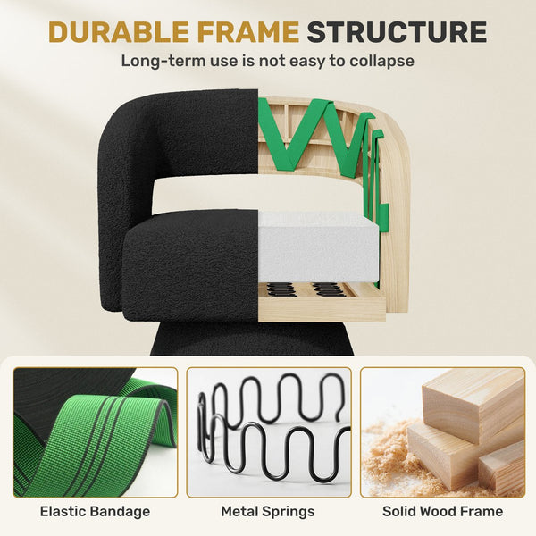 English Elm Swivel Teddy Barrel Accent Chair with Ergonomic Wrap-Around Back, Plush Sherpa Fabric Comfort Black T3950P407284