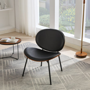English Elm Mid-Century Shell Chair with Wood Grain Veneer, Curved Wide Seat, Metal-Wood Frame Holds 330+ lbs Black W1143P214250