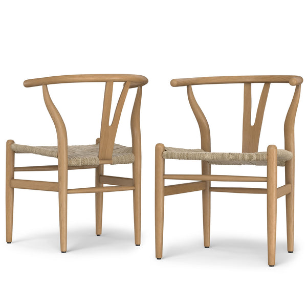English Elm Hershey Dining Chair Set of 2 — Matte Beech Wood Wishbone-Inspired Seats with Handwoven Rope Comfort Brown B136P266927