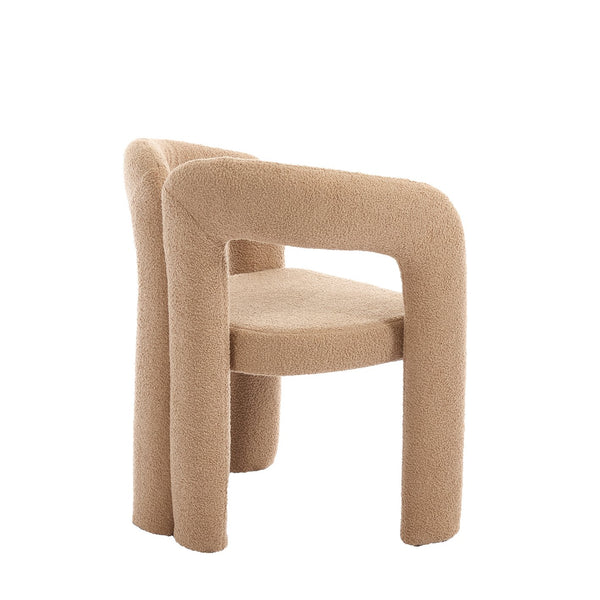 English Elm Contemporary Velvet Upholstered Barrel Accent Chair with Curved Support, Foam Seat, Steel Frame Finish Camel Teddy W395P224766