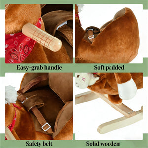 English Elm Dinosaur Plush Rocking Toy for Toddlers with Sound Effects and Wooden Base T3971P442609