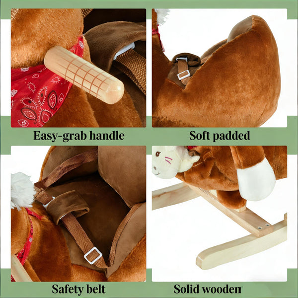 English Elm Dinosaur Plush Rocking Toy for Toddlers with Sound Effects and Wooden Base T3971P442609