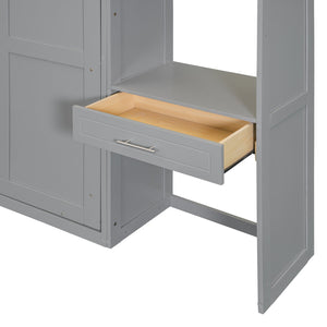 English Elm Queen Murphy Bed with Integrated Desk Cabinet Shelves Space Saving Studio Solution Gray N708S00021E-1