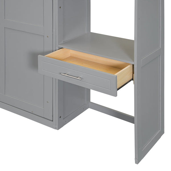English Elm Queen Murphy Bed with Integrated Desk Cabinet Shelves Space Saving Studio Solution Gray N708S00021E-1