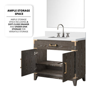 English Elm Brown Oak Single Bath Vanity Set With Cultured Marble Top, Mirror & Faucet - Stylish & Durable Design B2731S02010