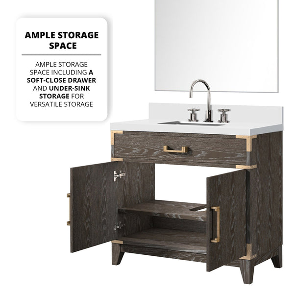 English Elm Brown Oak Single Bath Vanity Set With Cultured Marble Top, Mirror & Faucet - Stylish & Durable Design B2731S02010