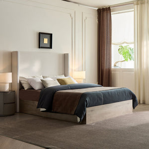 English Elm Shelton Upholstered Wingback Bed with 54" Textured Ivory Chenille Headboard, Rustic Modern Farmhouse Queen B083P321432