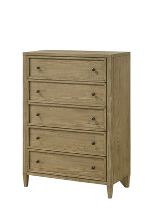 English Elm 1pc Rustic 5-Drawer Chest Tall Wooden Dresser 35.4"x16.9"x50.4" Tan Beige Natural Woodgrain Finish B011P256251