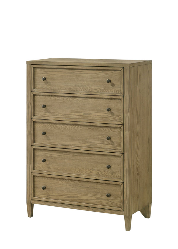 English Elm 1pc Rustic 5-Drawer Chest Tall Wooden Dresser 35.4"x16.9"x50.4" Tan Beige Natural Woodgrain Finish B011P256251