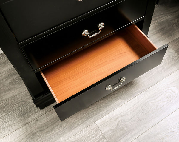 English Elm Dark Transitional 5-Drawer Chest in Rich Finish with Nickel Oval Knobs Durable Wood Blend Craftsmanship Black 33 L x 18 W x 52 H B2741P372714