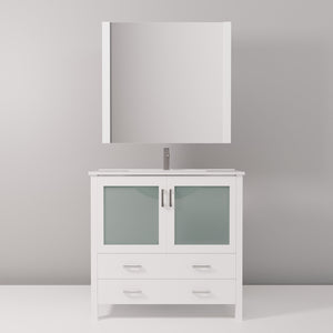 English Elm White 36 in. Bathroom Vanity with Scratch-Resistant White Ceramic Top, Chrome Faucet & 34" Mirror B2731S01288