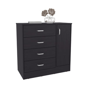 English Elm Dresser, Modern Black Wengue Engineered Wood | 1 Door, 4 Drawers, 2 Shelves — Compact 31.5"W Storage B097P369434