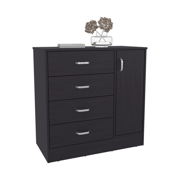 English Elm Dresser, Modern Black Wengue Engineered Wood | 1 Door, 4 Drawers, 2 Shelves — Compact 31.5"W Storage B097P369434