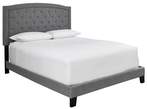 English Elm Modern Grey Linen King Platform Bed Arched Tufted Headboard Nailhead Trim No Box Spring B2771P498521