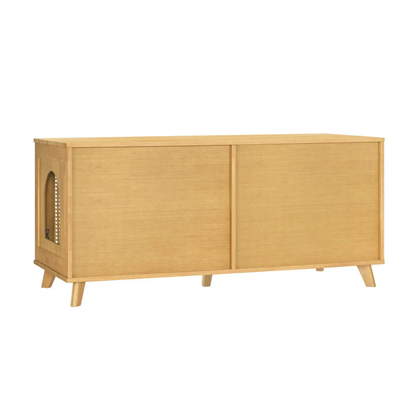 English Elm Lars Rubberwood Rattan Dog Crate Cabinet Stylish Pet Kennel for Living Room Natural N775P397559N