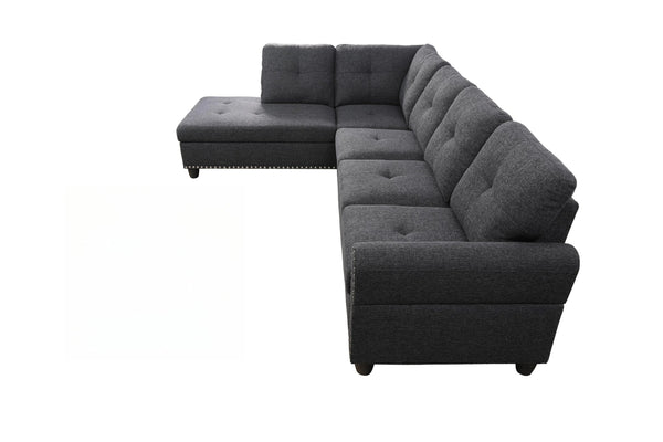 English Elm 2-Piece Alger 98" Wide Left-Hand Sofa & Chaise in Linen Blend with Tufted Backs, Nailhead Trim, Supportive Foam Cushions and Accent Pillows Charcoal grey B102S00098
